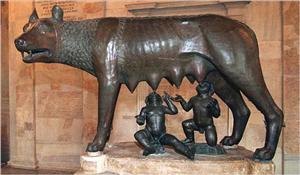 This is a statue representing the myth of the founding of Rome. Twins Romulus and Remus were suckled by a she-wolf. This is a statue representing the myth of the founding of Rome. Twins Romulus and Remus were suckled by a she-wolf.